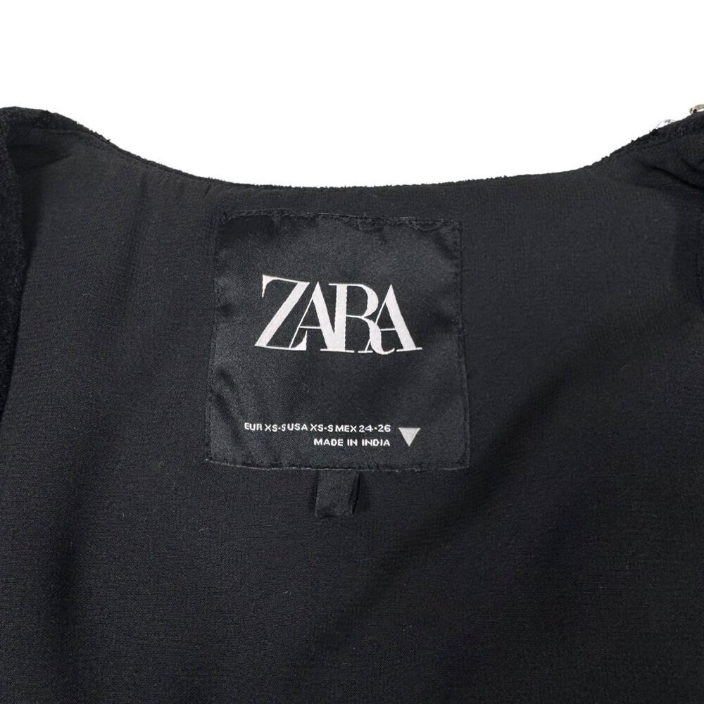 ZARA Black Velvet Waistcoat With Rhinestones Sz XS Vest Whimsigoth Boho Glam - Picture 12 of 16
